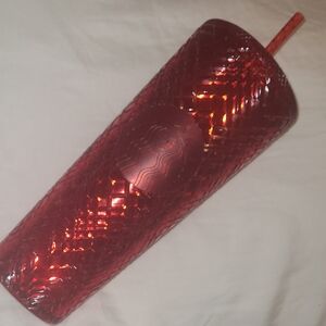 Starbucks Red Textured Metallic Tumbler with Straw